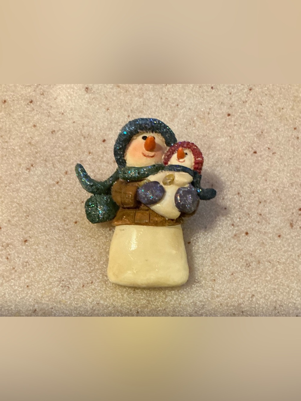 Festive Blue & Red Snowman Mother and Child Brooch